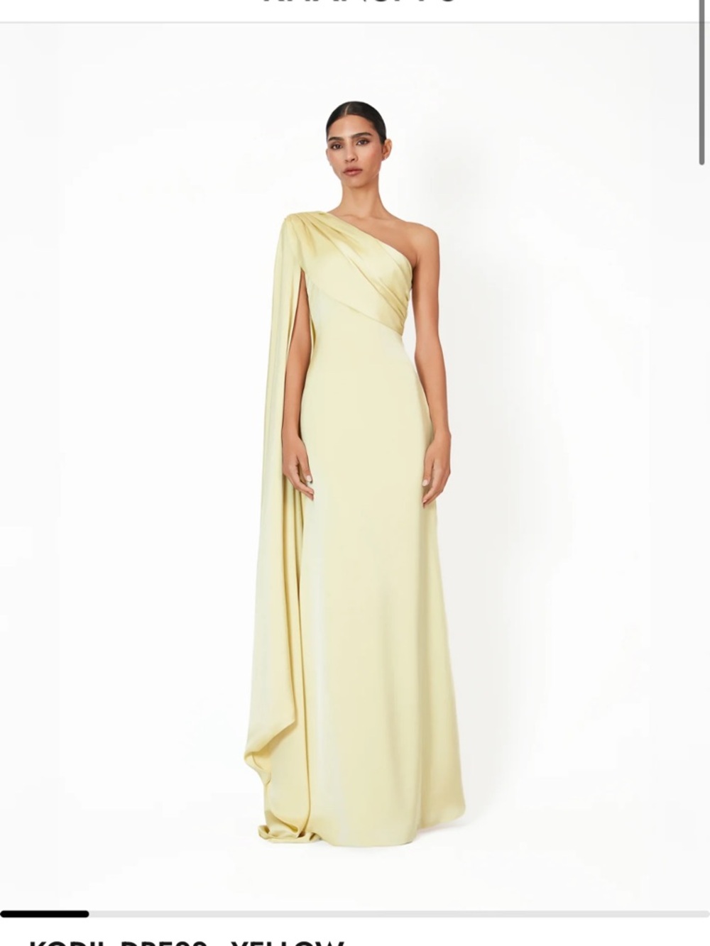 One-Shoulder Yellow Evening Gown with Draped Cape
